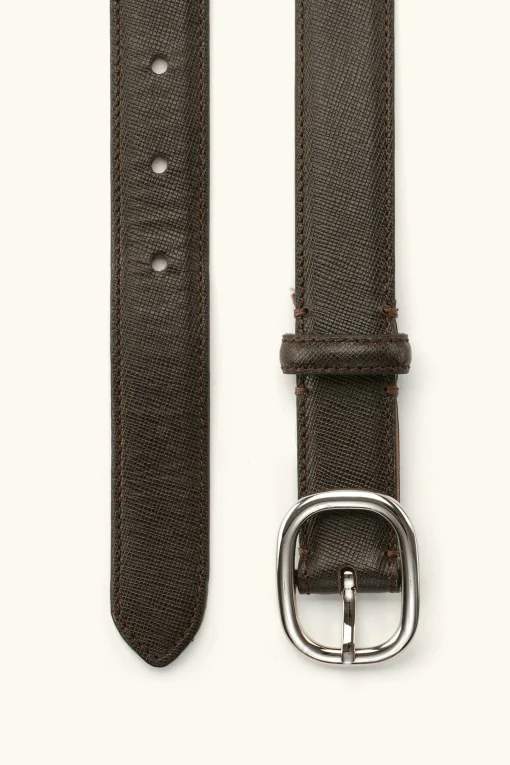Oval Buckle Saffiano Belt