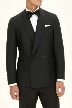 Regular Fit Double Breasted Microstructure Tuxedo Blazer