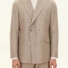 Regular Fit Double Breasted Herringbone Pinstripe Blazer