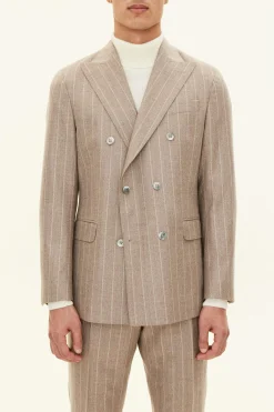 Regular Fit Double Breasted Herringbone Pinstripe Blazer