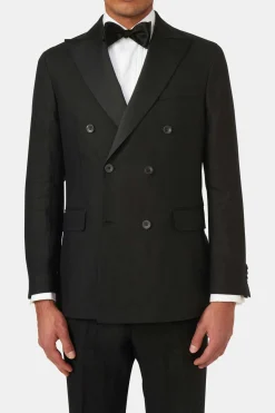Regular Fit Double Breasted Linen Tuxedo Blazer