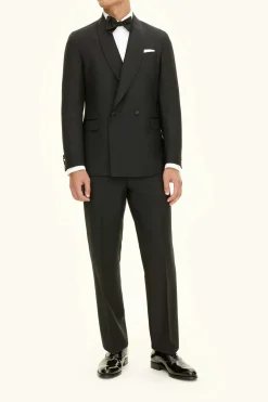 Regular Fit Double Breasted Microstructure Tuxedo Blazer