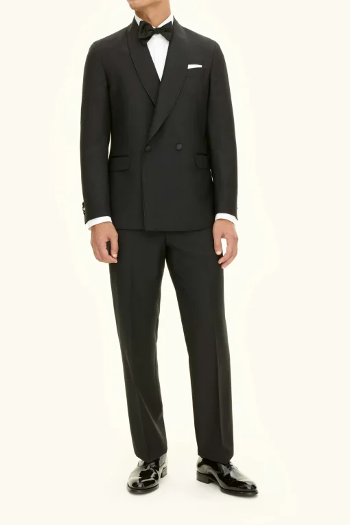 Regular Fit Double Breasted Microstructure Tuxedo Blazer