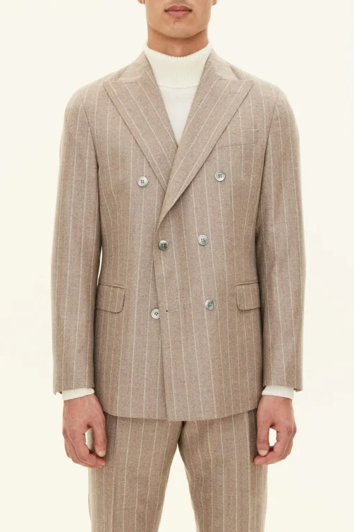 Regular Fit Double Breasted Herringbone Pinstripe Blazer