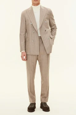 Regular Fit Double Breasted Herringbone Pinstripe Blazer