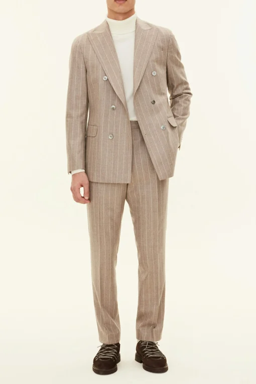 Regular Fit Double Breasted Herringbone Pinstripe Blazer