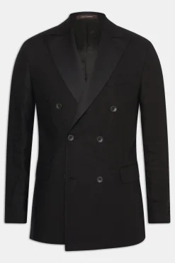 Regular Fit Double Breasted Linen Tuxedo Blazer