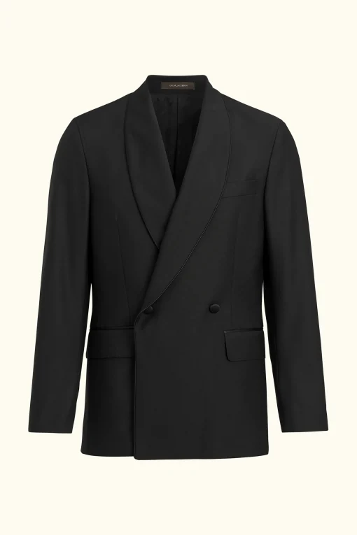 Regular Fit Double Breasted Microstructure Tuxedo Blazer