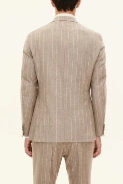 Regular Fit Double Breasted Herringbone Pinstripe Blazer