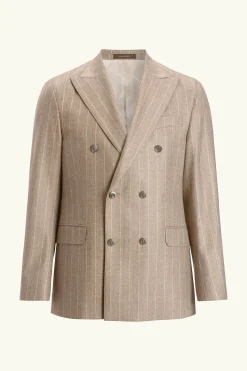 Regular Fit Double Breasted Herringbone Pinstripe Blazer