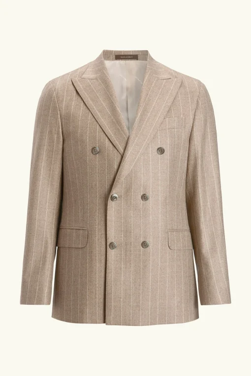 Regular Fit Double Breasted Herringbone Pinstripe Blazer