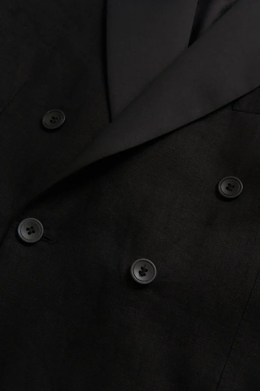 Regular Fit Double Breasted Linen Tuxedo Blazer