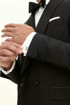Regular Fit Double Breasted Microstructure Tuxedo Blazer
