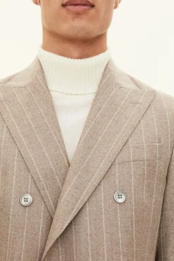 Regular Fit Double Breasted Herringbone Pinstripe Blazer