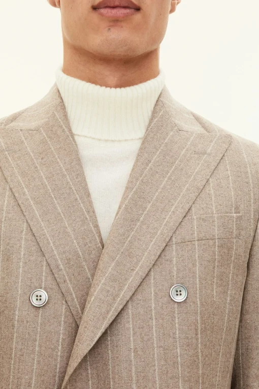 Regular Fit Double Breasted Herringbone Pinstripe Blazer