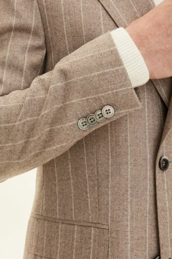 Regular Fit Double Breasted Herringbone Pinstripe Blazer