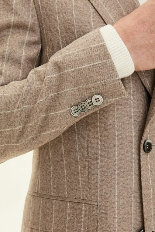 Regular Fit Double Breasted Herringbone Pinstripe Blazer
