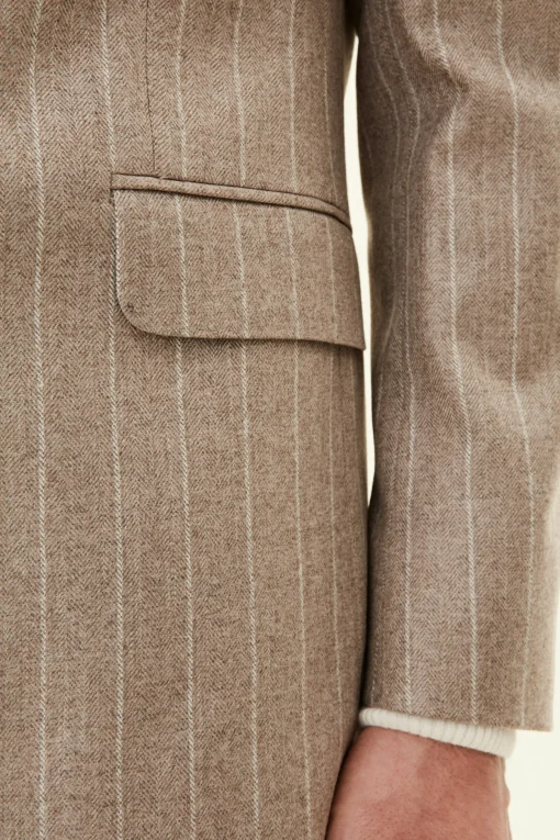 Regular Fit Double Breasted Herringbone Pinstripe Blazer