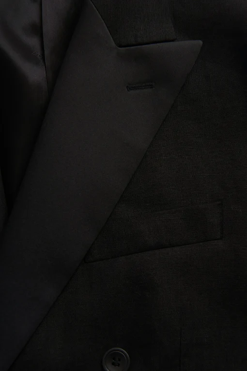 Regular Fit Double Breasted Linen Tuxedo Blazer