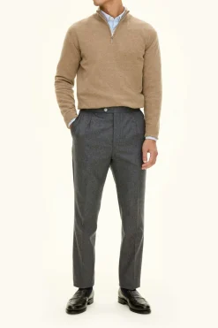 Regular Fit High Waist Flannel Trousers