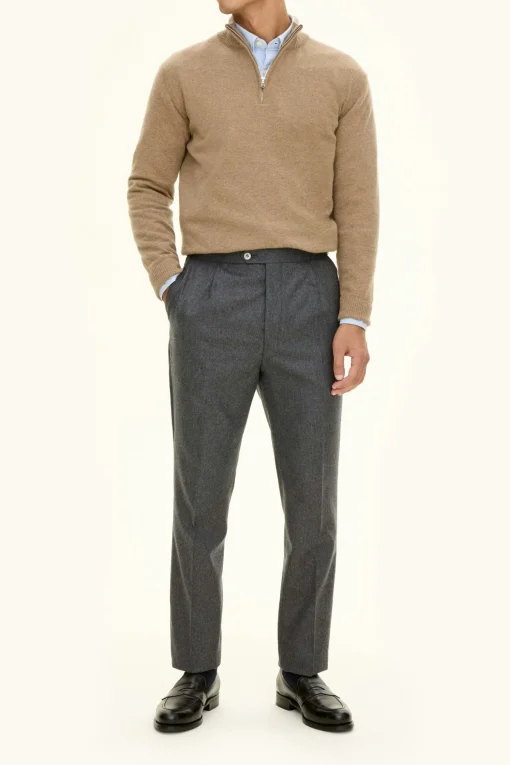 Regular Fit High Waist Flannel Trousers