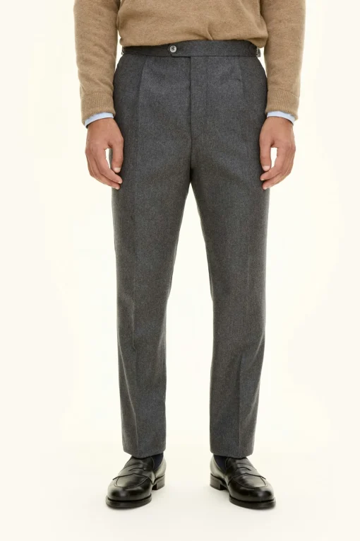 Regular Fit High Waist Flannel Trousers