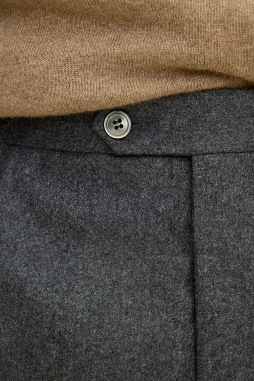 Regular Fit High Waist Flannel Trousers