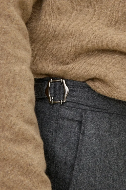 Regular Fit High Waist Flannel Trousers