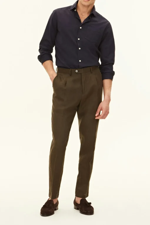 Regular Fit High Waist Linen Trousers