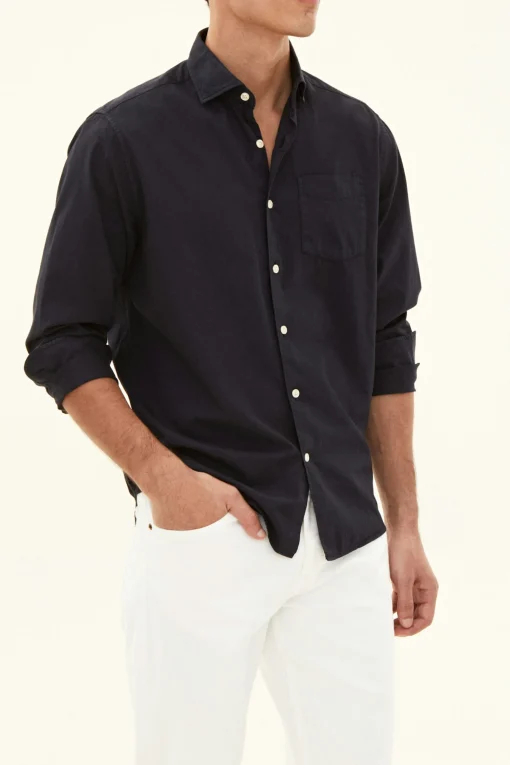 Regular Fit Wide Spread Collar Twill Shirt