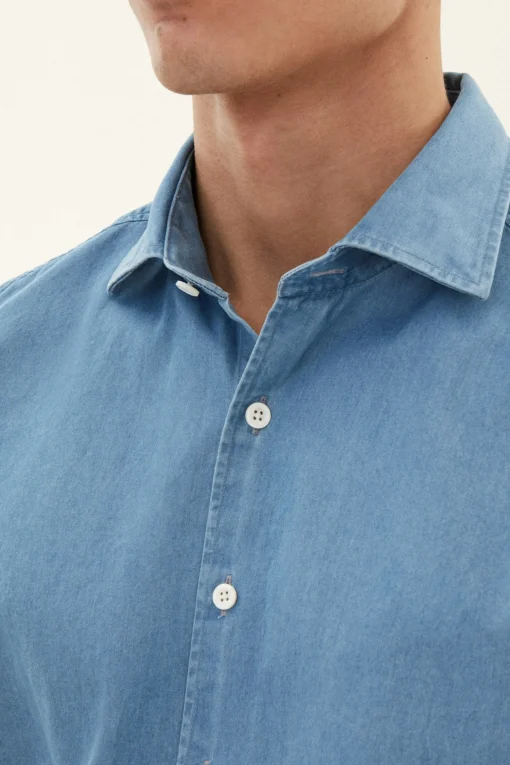 Slim Fit Cut Away Denim Shirt